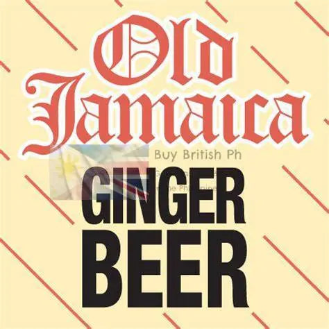 Advertisement for Old Jamaica Ginger Beer with text on a patterned background