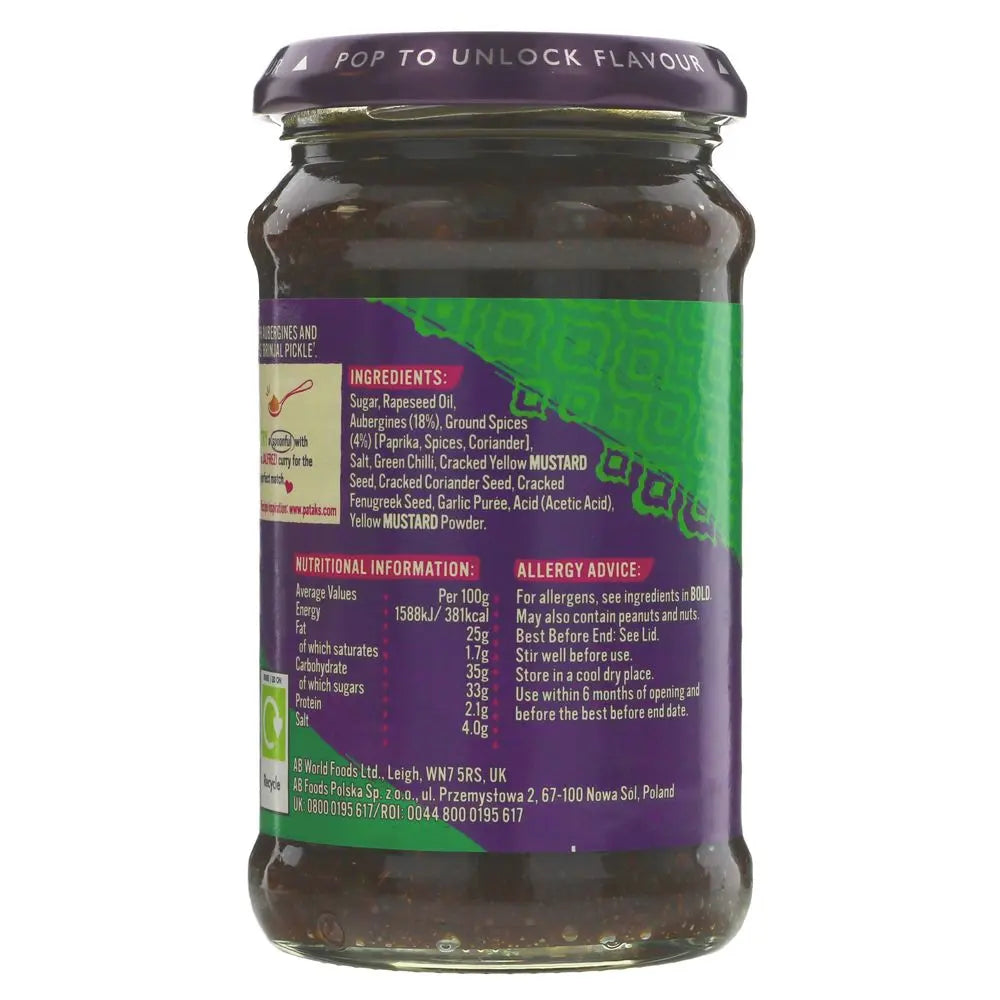 Jar of pickles with a purple label showing ingredients and nutritional information.