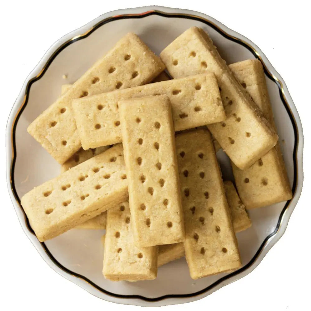 Paterson's Shortbread cookies on a decorative plate with a white background