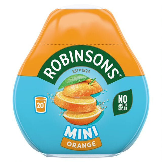 Robinsons Mini Orange juice container with orange slices and 'No Added Sugar' label on a white background