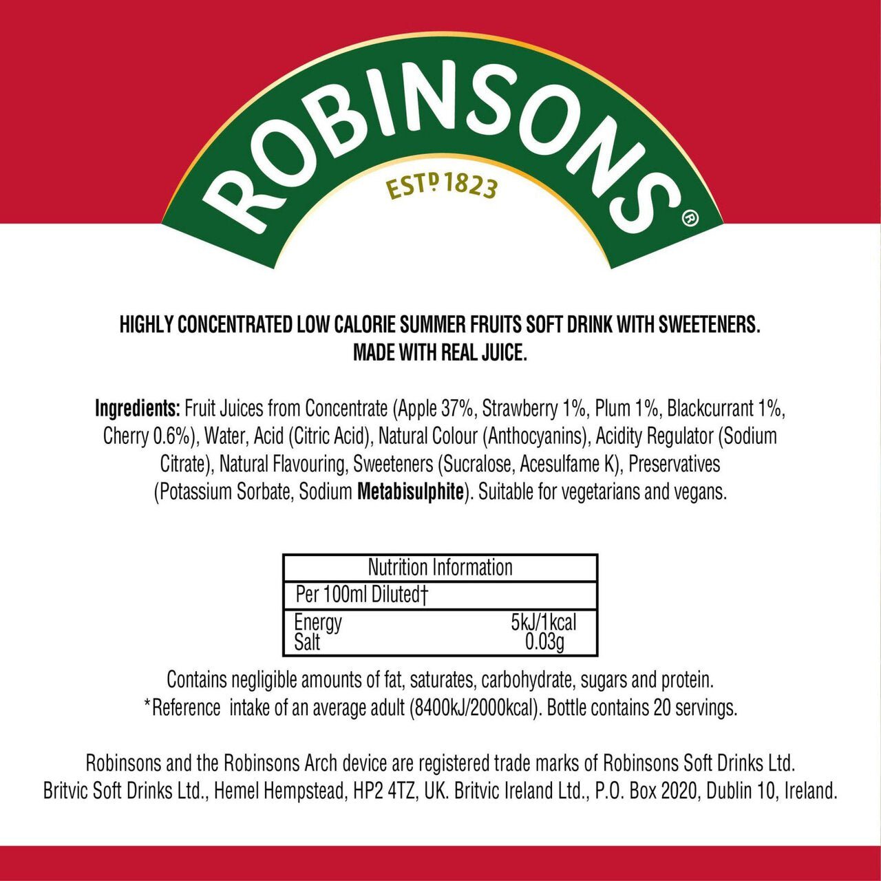 Robinsons Mini Summer Fruits Squash 66ml – British Cordial Bottle, Buy British PH