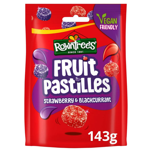 Rowntree's Fruit Pastilles Strawberry & Blackcurrant packaging on a white background