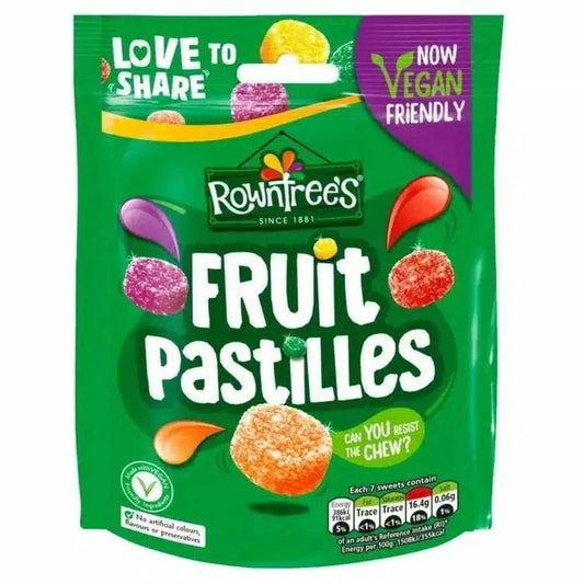 Packaging of Rowntree's Fruit Pastilles with green background