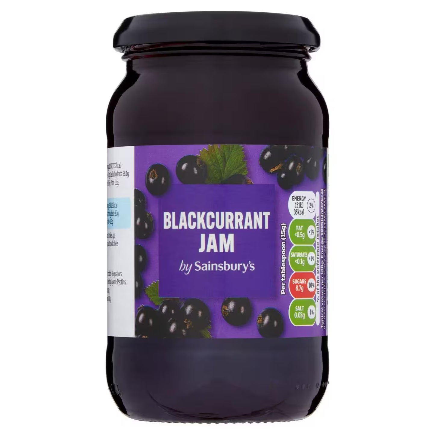 Sainsbury Blackcurrant Jam on White Background