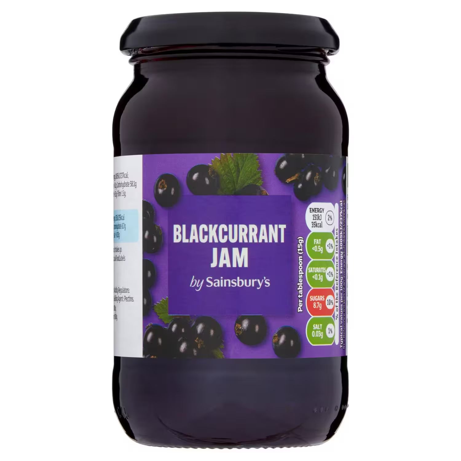 Sainsbury Blackcurrant Jam on White Background