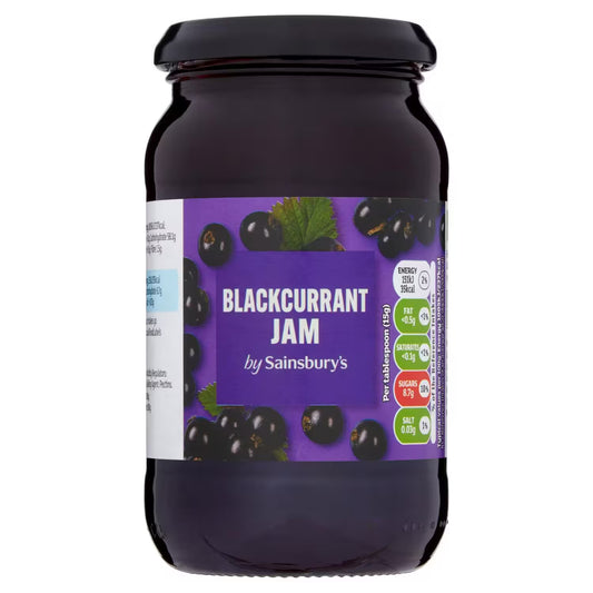 Sainsbury Blackcurrant Jam on White Background