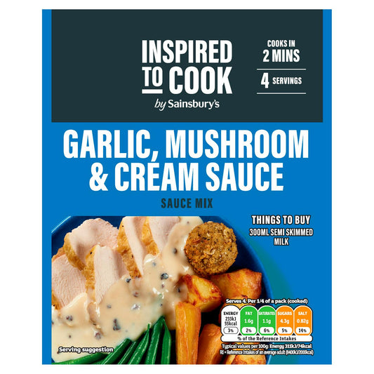 🌿 Sainsbury’s Garlic, Mushroom & Cream Sauce Mix 26g – Classic British Sauce