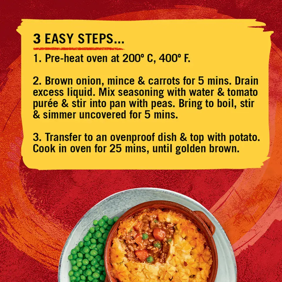 Cooking instructions for a dish with a red background