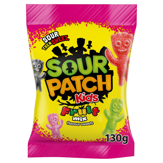 Sour Patch Kids fruit mix candy package with colorful design on a white background