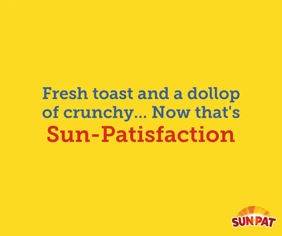 Sun-Pat advertisement with text on a yellow background