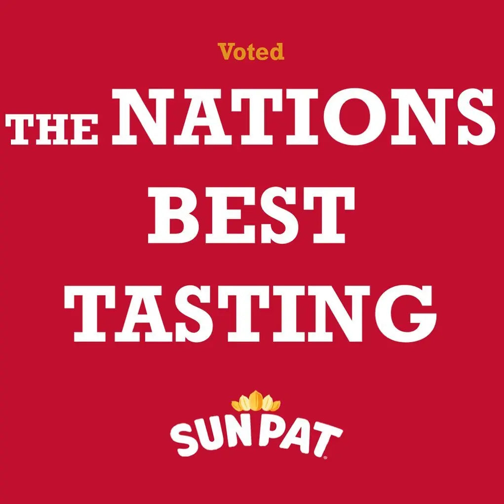 Sunpat advertisement on a red background with text 'Voted The Nation's Best Tasting'.