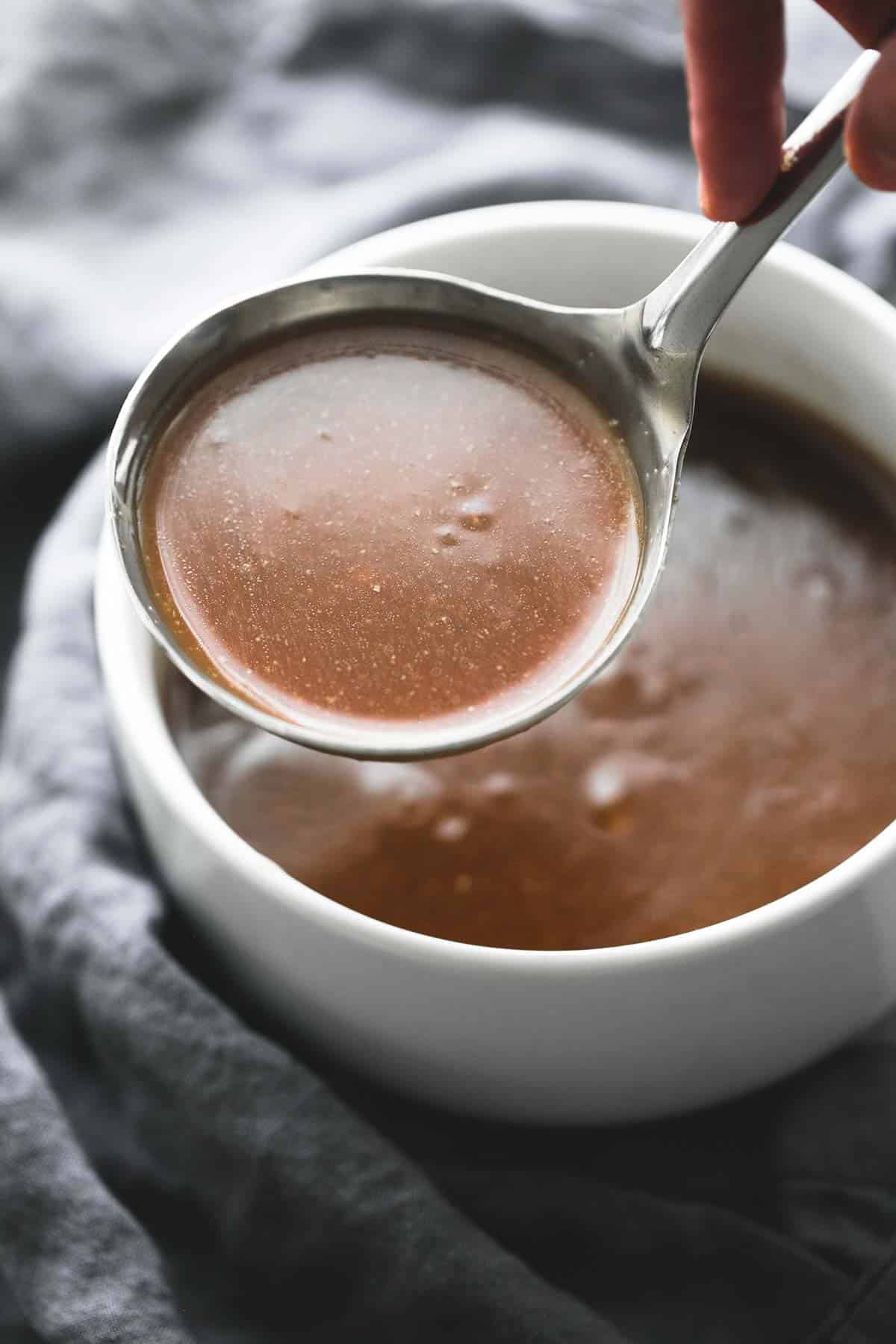 Beef Gravy in a white bowl.