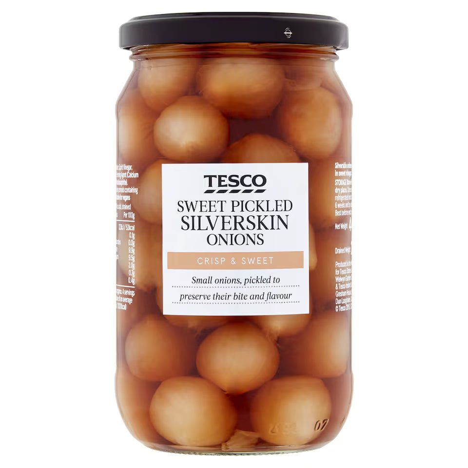Tesco Sweet Pickled Silverskin Onions 440g – British Pickled Onions Jar, Buy British PH