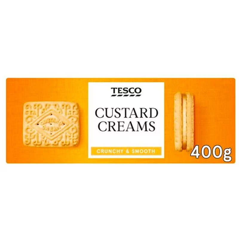 Tesco Custard Cream Biscuits 400g – British Vanilla Sandwich Biscuits, Buy British PH