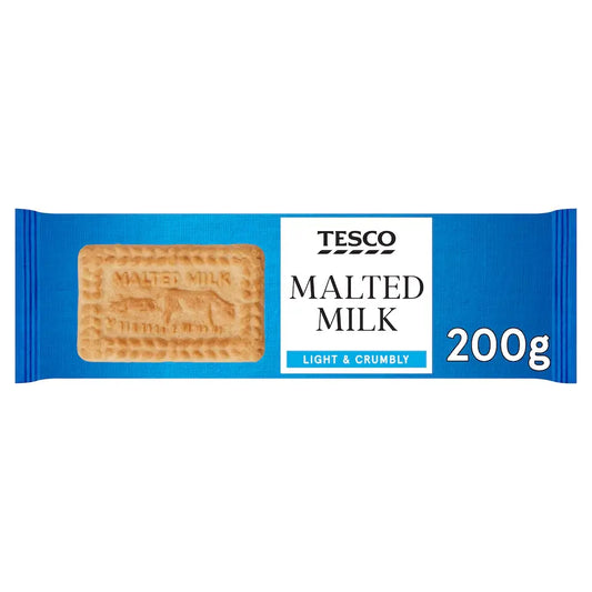 Tesco Malted Milk bar packaging on a white background