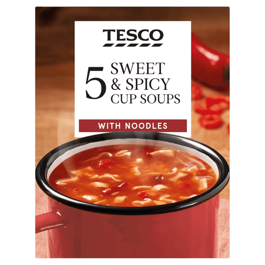 Tesco Sweet & Spicy Noodle Soup Mug 5 Pack – British Instant Noodles, Buy British PH