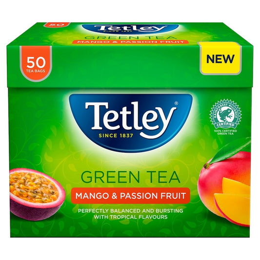 🍍 Tetley Green Tea Mango & Passionfruit 50 Bags – Fruity British Twist on a Classic