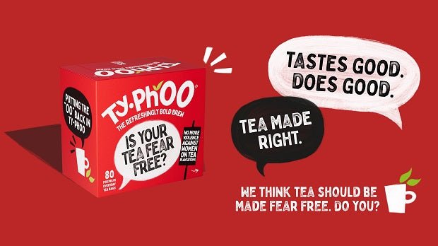 TJ.Phoo tea box with promotional text on a red background