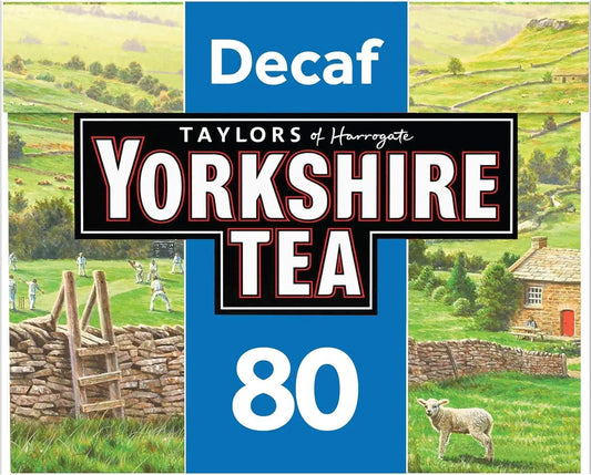 Yorkshire Tea package with a scenic background