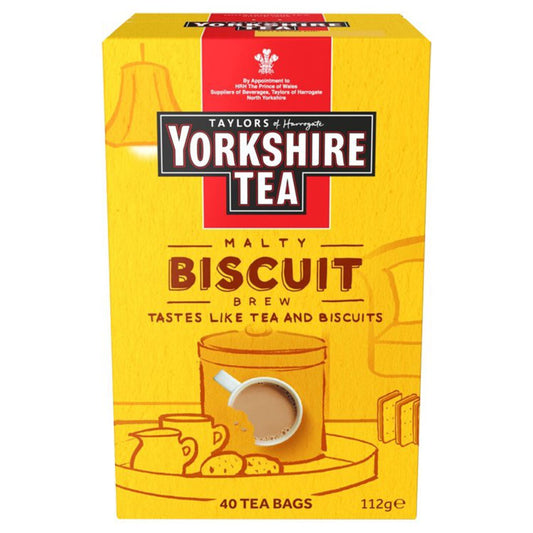 Yorkshire Tea Malty Biscuit brew packaging on a white background